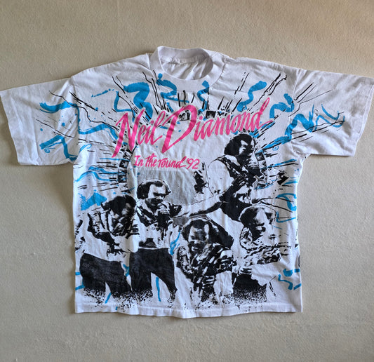 Neil Diamond In The Round 92' Overprint All Over Print Tee Tshirt XL Upcycled