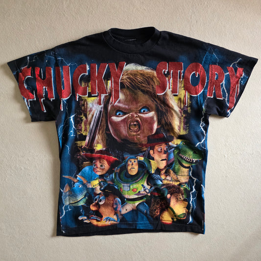 Chucky X Toy Story Mashup All Over Print Overprint OVP Tee Tshirt Large Black