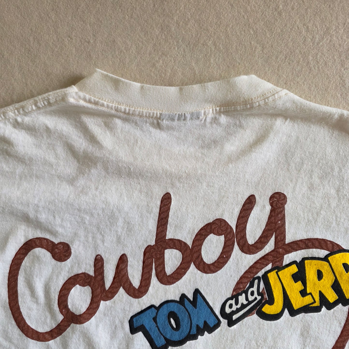 Tom And Jerry Cowboy 90s Style Double-sided Tshirt XL Eggshell White