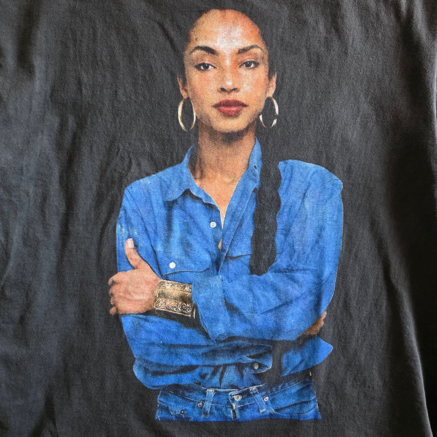 Sade Portrait Big Print Double-sided Tshirt Faded Black XL