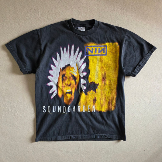 Soundgarden Nine Inch Nails Canadian Tour Print Tshirt Faded Black L Large
