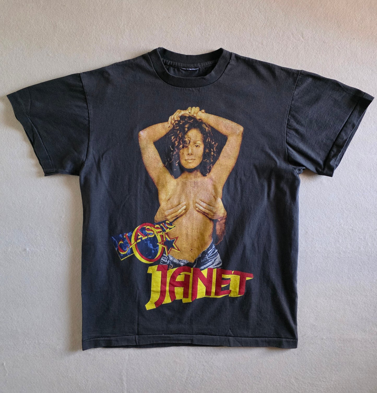 Janet Jackson Naughty By Nature Vintage-Style Tee Tshirt L Faded Black