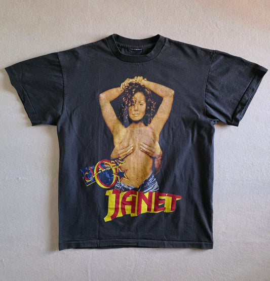 Janet Jackson Naughty By Nature Vintage-Style Tee Tshirt L Faded Black