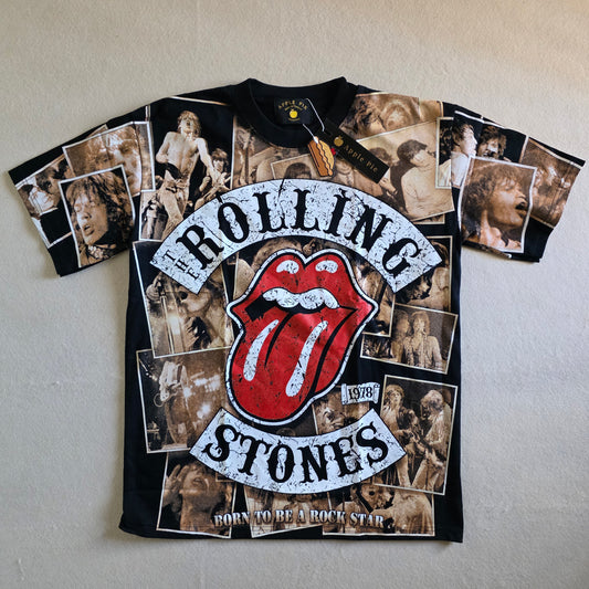 Rolling Stones Overprint All Over Print Graphic Tee Tshirt Large