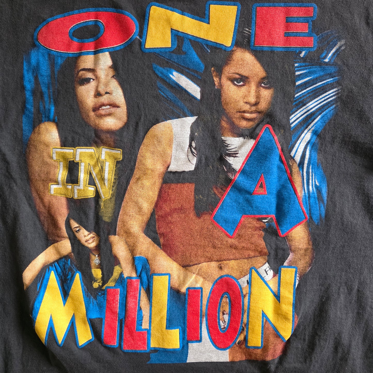 Aaliyah Memorial One In Million Graphic Tee Tshirt Faded Black XL