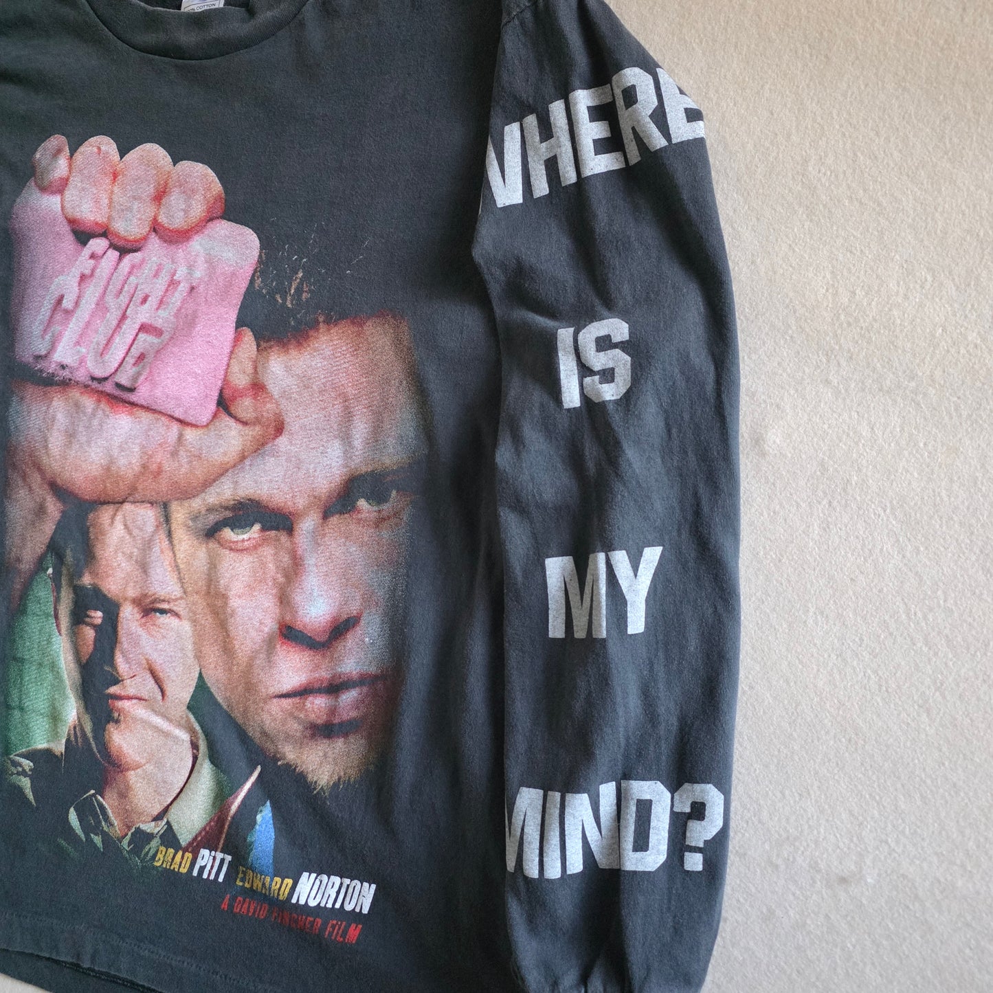 Fight Club Brad Pitt Edward Norton Enzyme Washed Long Sleeve Movie Tshirt Faded