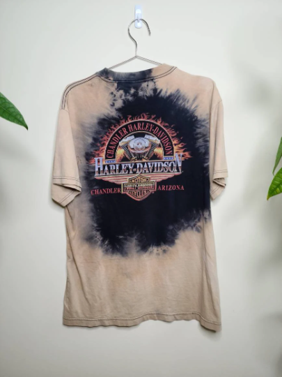 Vtg Harley Davidson Tie Dye Fire Flame Logo T Shirt Custom L