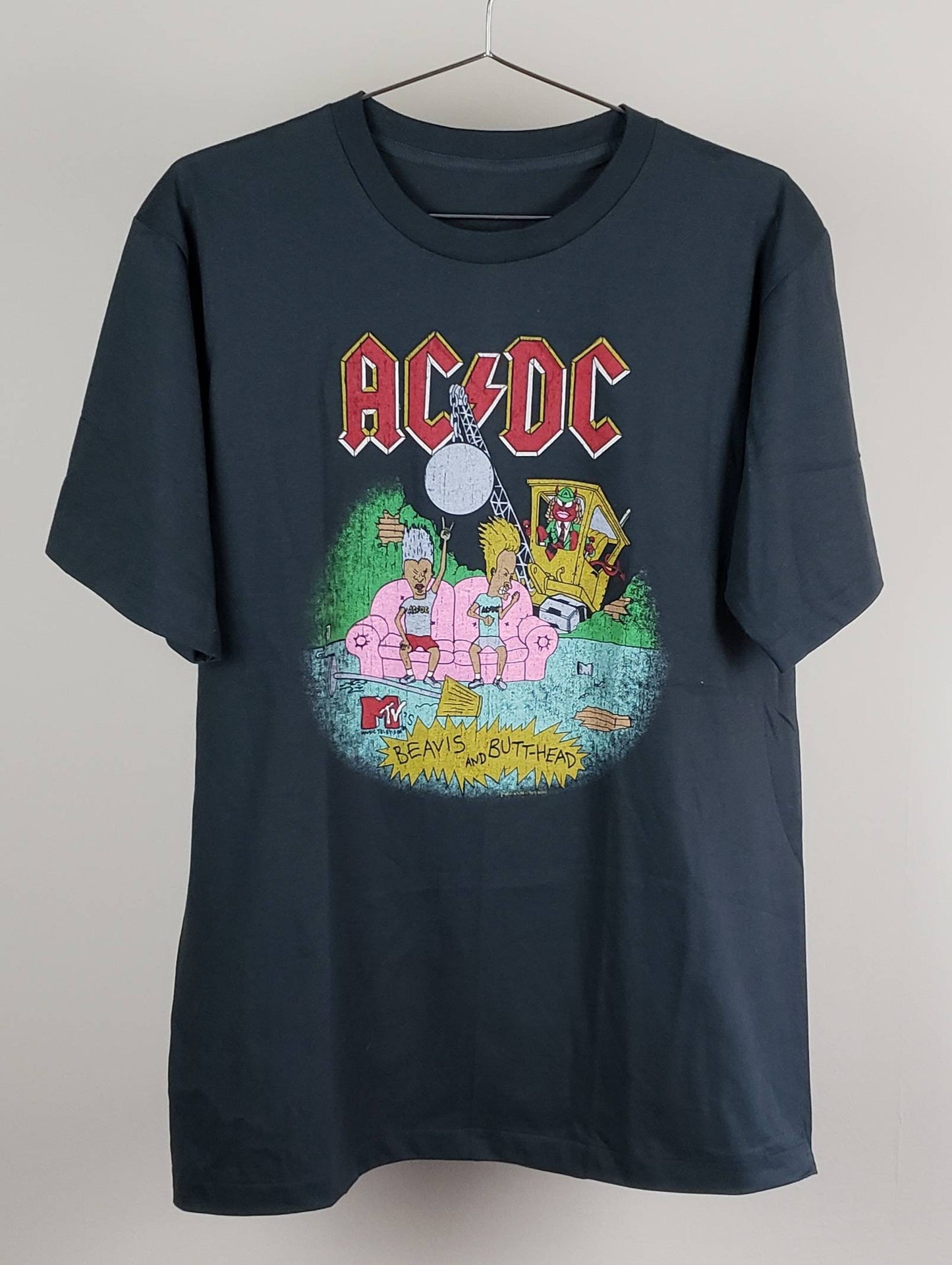 ACDC x MTV's Beavis and Butthead Retro T Shirt Faded Gray