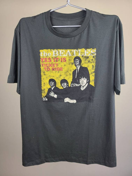The Beatles Ticket to Ride T Shirt Faded Gray