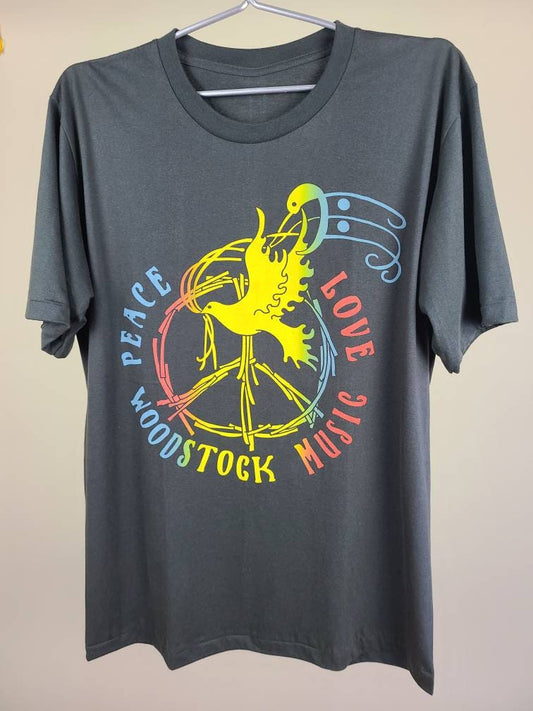 Woodstock Music Festival Peace & Love T Shirt Faded Gray