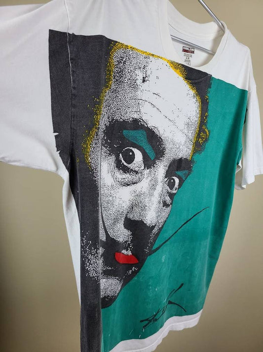 Handprinted Salvador Dali Upcycled Retro Tee Workshop Custom