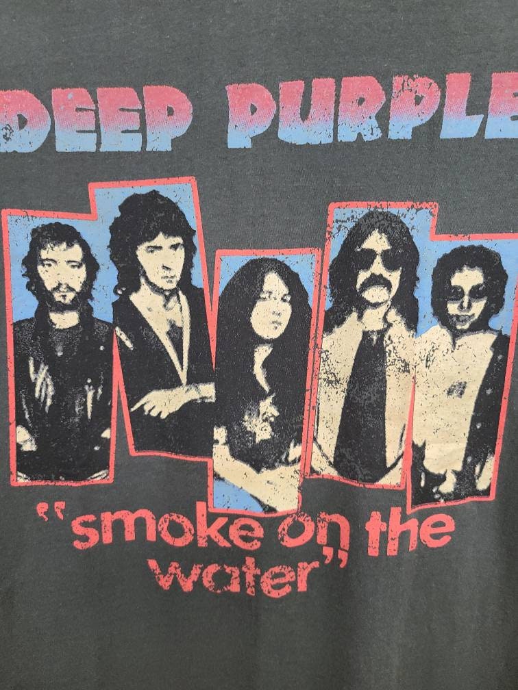 Deep Purple Smoke on the Water Retro Tee Faded Grey
