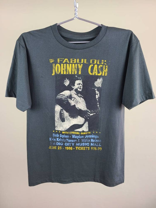 The Fabulous Johnny Cash Concert Tour Retro Tee T Shirt Medium Faded Grey