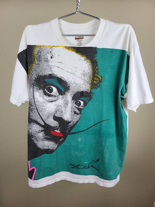 Handprinted Salvador Dali Upcycled Retro Tee Workshop Custom