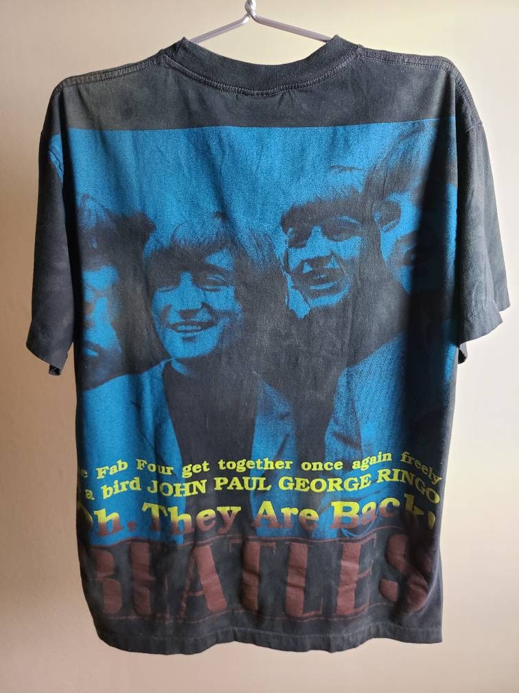 The Beatles All Over Print Overprint T Shirt Faded and Distressed