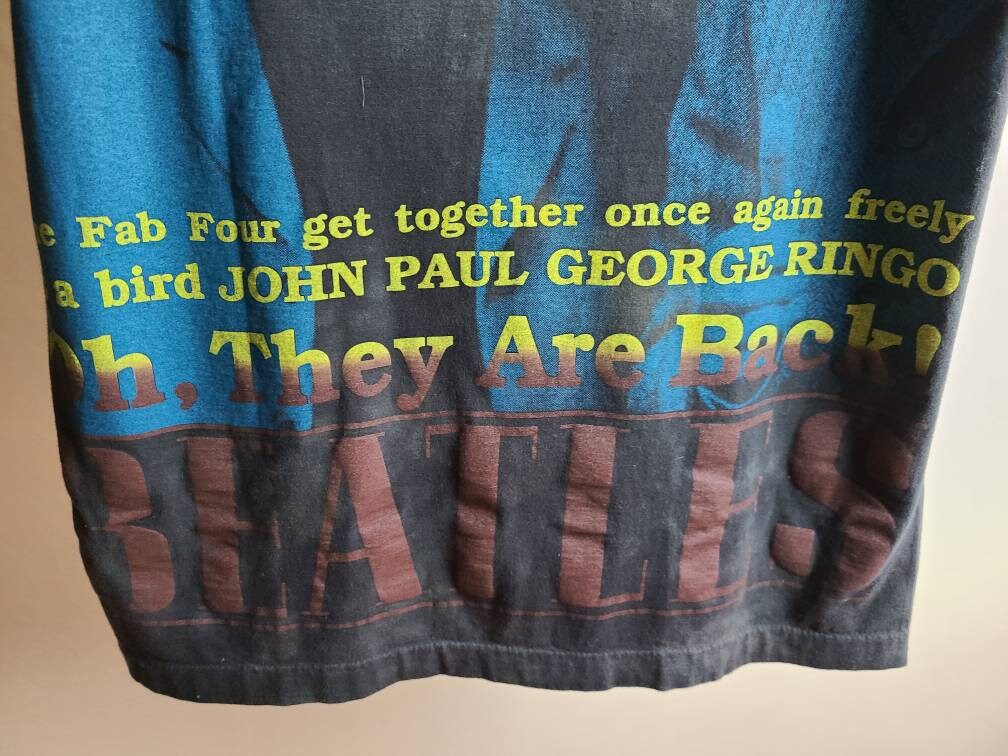 The Beatles All Over Print Overprint T Shirt Faded and Distressed