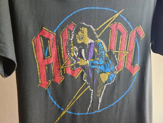 ACDC Retro Tee T Shirt Faded Black Grey