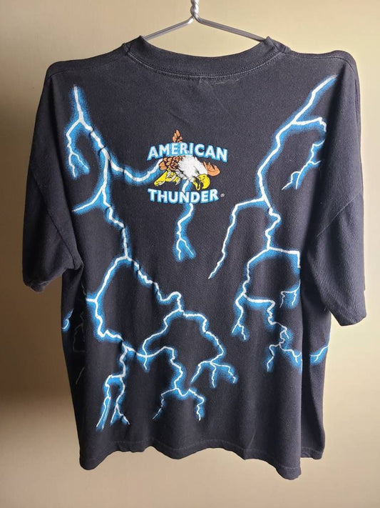 Rare True 90s Vintage VTG American Thunder Wolf T shirt XL