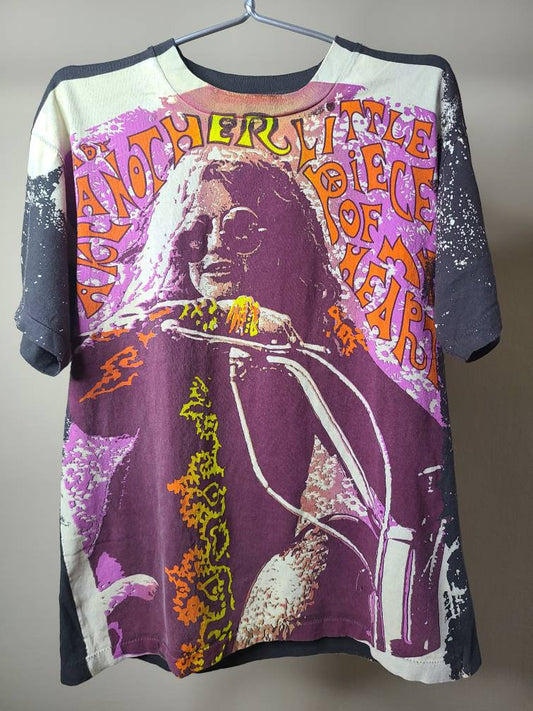 Handprinted Janis Joplin Faded Cool Gray Tee