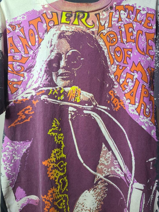 Handprinted Janis Joplin Faded Cool Gray Tee