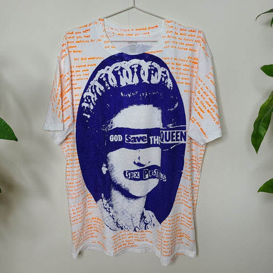 Handprinted Sex Pistols God Save The Queen Upcycled Tee Custom