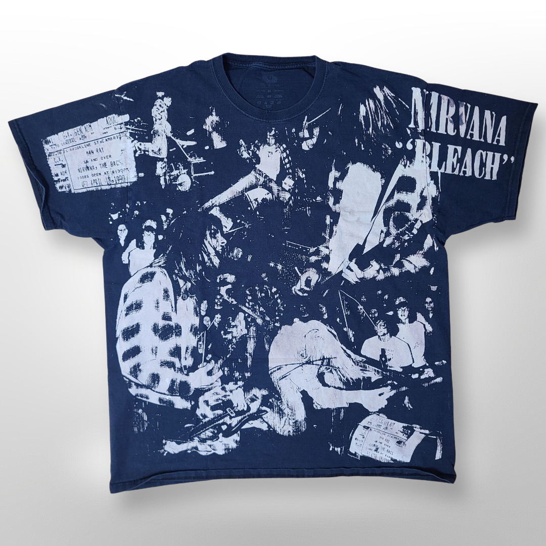 Handprinted Nirvana Kurt Cobain Upcycled OVP Megaprint Tee Shirt